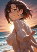 dandadan Ayase Momo, beach side with nice sunset